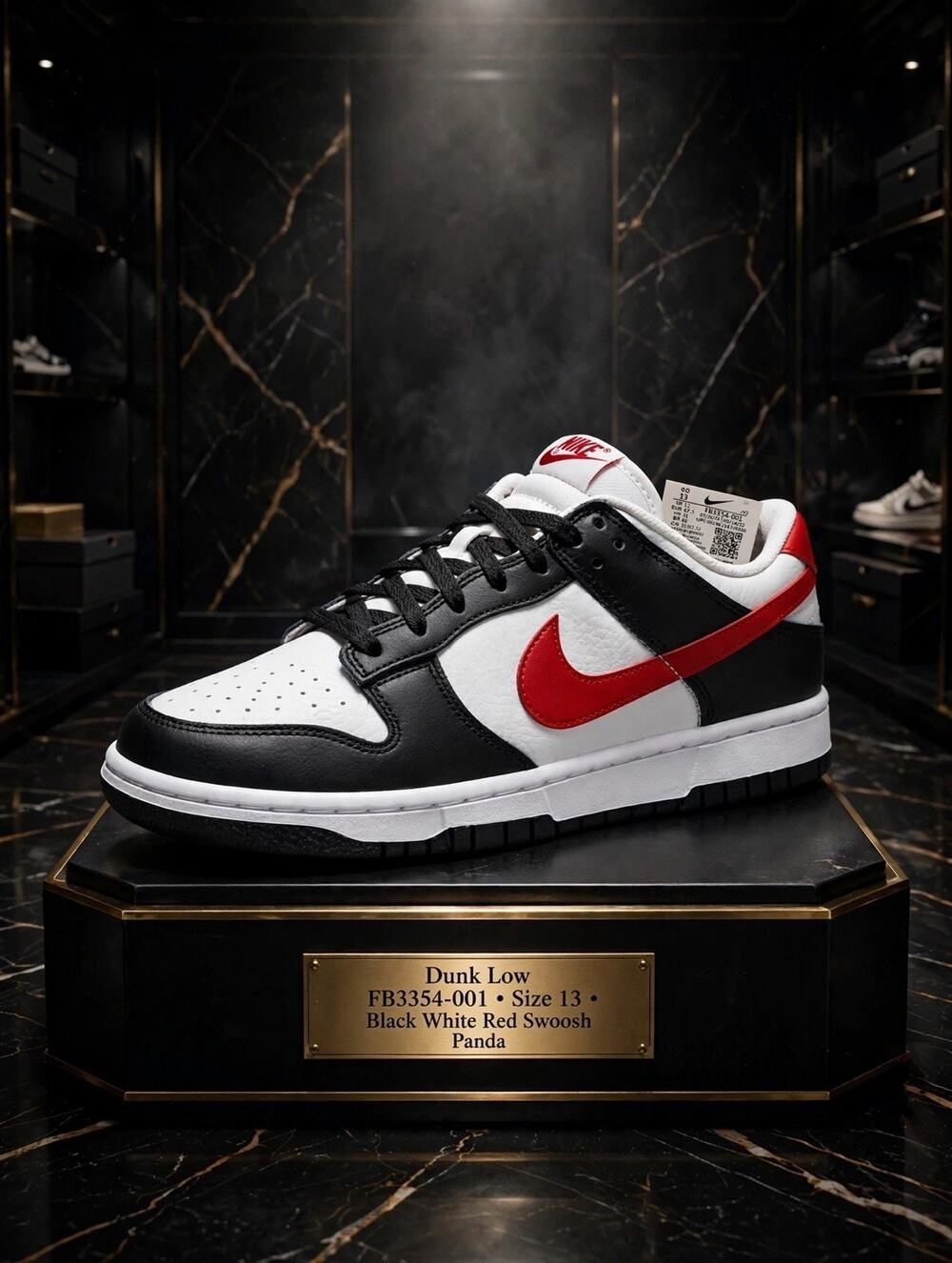 Size 13 - Nike Dunk Low Retro FB3354-001 Black White Red Swoosh Panda